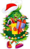 Вырубной плакат 2-х сторонний Веселая новогодняя елочка с подарками, с подвесом [Р34-180]
