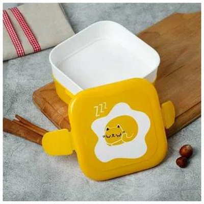 Ланч-бокс (пластик) двухуровневый по 400 мл, "Котик", (квадратный), 5004092