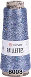 Пряжа YarnArt PAILLETTES  50г/800м (75% металлизированный полиэстер, 25% пайетки), т.голубой 8003