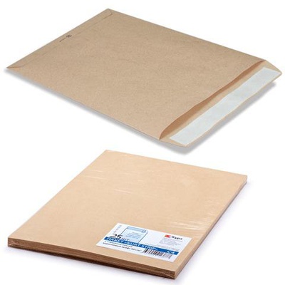 Конверт-пакет крафт-бумага С4 плоский, комплект 25 шт., 229х324 мм, отрывная полоса, коричневый, на 90 листов, 161150.25,  [124235]