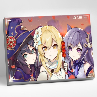 Картина по номерам (на холсте) 30х40см Геншин. Мона, Люмин и Кэ Цин, CHR0202 (сложность **)