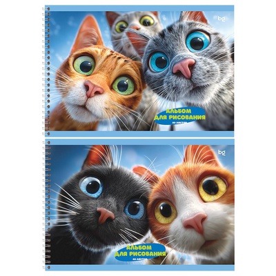 Альбом для рисования 40л. А4 на гребне, BG "Любопытные коты", блок 120г/м2, обложка мелованный картон, АР4гр40 06804