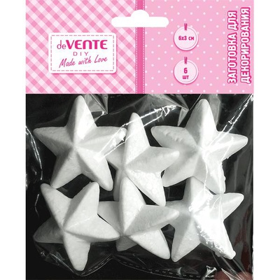 Набор заготовок для декорирования deVENTE: звёзды из пенопласта, 6 x 3 см  6 шт. в пластиковом пакете с подвесом 8003925