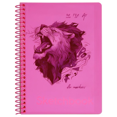 Скетчбук А5  40л., на гребне BG "Neon. Pink", маркерная бумага 120г/м2, пластиковая обложка, СА540гр_59315
