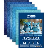 Фоамиран глиттерный 2мм А4 deVENTE. Hobby Creative, 5л., 5цветов, с блестками, Оттенки синего,  пластиковый пакет с европодвесом, 8112414