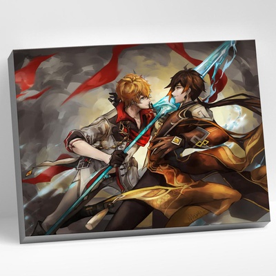 Картина по номерам (на холсте) 30х40см Геншин. Тарталья и Чжун Ли, CHR0141 (сложность **)