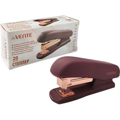 Степлер № 24/6 & 26/6, deVENTE. Esthetics, мощность 20 л., покрытие Velvet Touch, бургунди, металлическ. детали цвета розового золта, 4142517
