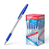 Ручка шариковая 1мм синяя ErichKrause® R-301 Classic Stick&Grip, полупрозрачный шестигранный корпус,  грип, толщина письма 0,5 мм ЕК39527