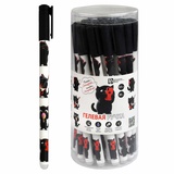 Ручка стираемая гелевая 0,5мм, Пиши-стирай, Черный кот, полноцветный дизайн корпуса софт-та, с ластиком, сменный стержень, 69534