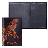 Обложка "Паспорт" ASKENT натур. кожа, тиснение "бабочка", черная, О.14.NK, ш/к-80017,  [232036]