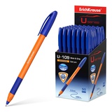 Ручка шариковая 1мм синяя ErichKrause® U-109 Orange Stick&Grip, Ultra Glide Technology, треугольный непрозрачный оранжевый корпус, ЕК47591