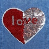 Термоаппликация двусторонняя Сердце love 21,5*18см красный/серебряный пайетки [3785414]