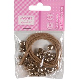 Бубенчики металлические для рукаделия deVENTE. DIY Silver Bells, 8-10мм, 15шт. серебряные, в комплекте с1м веревки из пенькового волокна, в пластиковом пакете с блистерном подвесом, 8001586