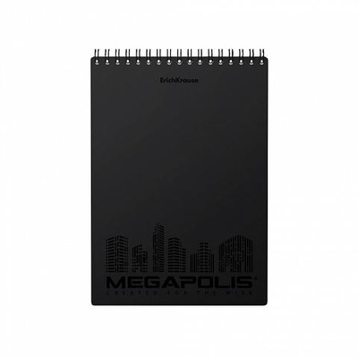 Блокнот А5 80л. на гребне, клетка, Erich Krause Megapolis, черный, пластиковая обложка (ЕК50659)
