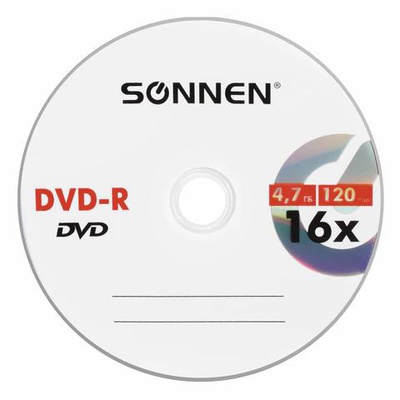 Диск оптический DVD-R SONNEN 4,7Gb 16х Bulk 