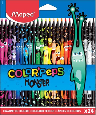 Карандаши  24 цв. Maped Color Peps Black Monster, декорированные, пластиковые, диаметр грифеля 2,9 мм, в картонной коробке с подвесом, 862624