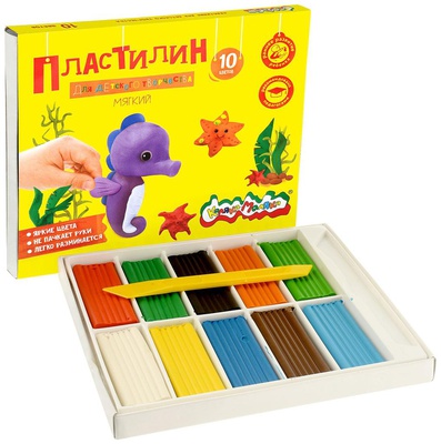 Пластилин повышенной мягкости 10 цв., 150 г, Каляка-Маляка , со стеком ПКМ10-П