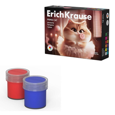 Гуашь 12 цв.* 17мл, ErichKrause® Prima Cat, в картонной коробке,  ЕК65193