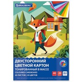 Картон цветной тонированный в массе А4 (210*297мм) 40л. 20цв. BRAUBERG "Kids Series", 180 г/м² , склейка, 116341