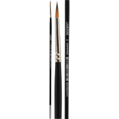 Кисть художественная синтетика №02, круглая, deVENTE. Art, удлиненная деревянная ручка с многослойным лакокрасочным покрытием, никелированная обойма, индивидуальная маркировка [8073004]