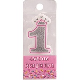 Свеча Цифра 1 deVENTE. Розовая принцесса, 5,8*3,8*0,8см, с серебряным рисунком, в пластиковой коробке с подвесом, 9060901