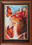 Картина со стразами (мозаична) Кошка с бабочками частич. выкл. 40х60см,  [10013]