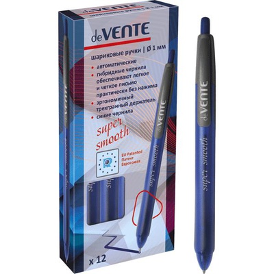 Ручка шариковая автоматическая на масляной основе 1мм синяя deVENTE, 3-х гранный корпус, 5070603