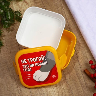 Ланч-бокс (пластик) двухуровневый по 400 мл, «Не трогай, это на Новый год!», (квадратный), 9095543