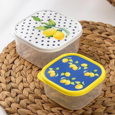 Набор контейнеров пищевых пластик, 2шт. 400 мл, 700 мл, квадратные, Доляна «Лимоны», 7313637