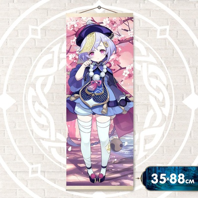 Картина по номерам (на цветном холсте) 35х88см Панно. Геншин. Ци Ци, с деревянными рейками, шнуром и цветной схемой, HRP0091 (сложность **)