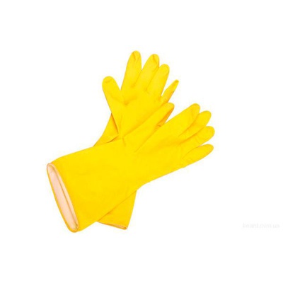 Перчатки хозяйственные латексные, размер L CleanLab, , внутреннее напыление 100% хлопок, рельефная поверхность, жёлтый, 9052701