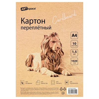 Картон переплетный 1,5 мм 1020 г/кв.м А4, комплект 10 листов, ArtSpace, в пакете, Пк10_50413 