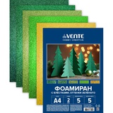 Фоамиран глиттерный 2мм А4 deVENTE. Hobby Creative, 5л., 5цветов, с блестками, Оттенки зеленого,  пластиковый пакет с европодвесом, 8112415