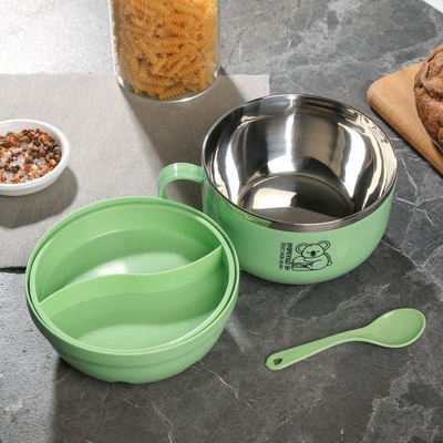 Термо ланч-бокс с ложкой (металл/пластик) 1200 мл, «Ни в чем себе не отказывай», (круглый), 6254394