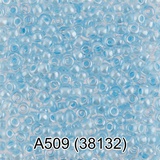 Бисер стеклянный GAMMA 5гр прозрачный блестящий с цветным отверстием, светло-голубой меланж, круглый 10/*2,3мм, 1-й сорт Чехия, A509 (38132)