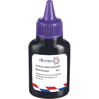 Штемпельная краска на водной основе 45 г, Attomex, фиолетовая, пластик. флакон с дозатором, 4112603