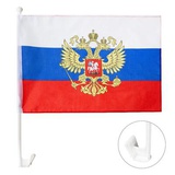 Флаг автомобильный на кронштейне РФ с гербом  (30*45см), с гербом, полиэфирный шелк, 9606458