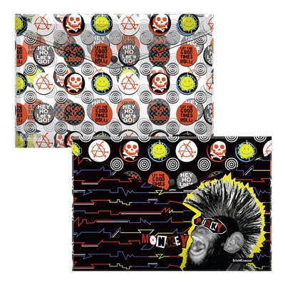 Папка на кнопке А4 160 мкм, прозрачная, в ассортименте, ErichKrause® Punky Monkey, ЕК55181