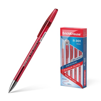 Ручка гелевая 0,5мм красная ErichKrause® R-301 Original Gel Stick, металлический наконечник [ЕК42722]