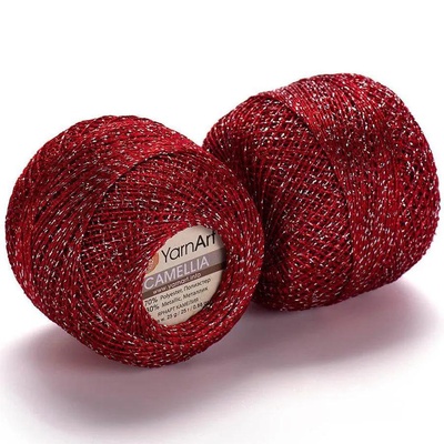 Пряжа Yarnart Camellia 50г/450м (91% полиэстер, 9% металлик), красный 416