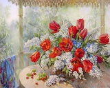Картина по номерам 40х50см Тюльпаны с черемухой (худ. Дандорф О.) VA-1525 (сложность * * * *)