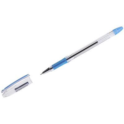 Ручка шариковая 0,4мм синяя Berlingo I-10, резиновый грип, металлический наконечник, прозрачный корпус, толщина линии письма 0,2 мм 133528 