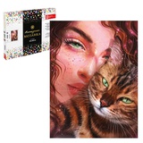 Алмазная мозаика 30х40см "Девушка с котом", картонная коробка, 65583