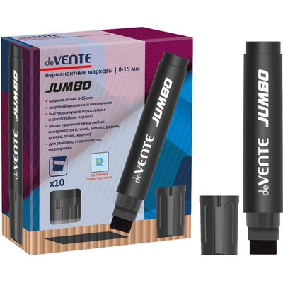 Маркер перманентный 8-15мм JUMBO.deVENTE, круглый корпус, скошенный наконечник, черный, 5043730