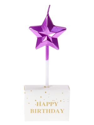 Свеча для торта на пиках Праздничная звезда, розовая, 10,2см*1,4см*4см, С-4887