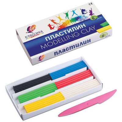 Пластилин  6цв. 120г "Классика" ЛУЧ, со стеком, картонная упаковка 12С878-08