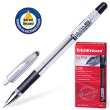 Ручка шариковая на масляной основе 0,7мм черная Erich Krause "Ultra-30", линия 0,26 мм, с металлическим наконечником, корпус прозрачный, ЕК19614