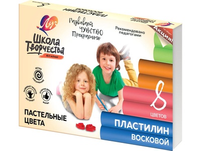 Пластилин восковой  8цв. 120г "Школа Творчества" ЛУЧ,пастельные цвета, cо стеком, картонная упаковка 29С 1770-08