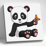 Картина по номерам 20х20см Панда с бабочкой, (9 цветов) KH0914 (сложность *)