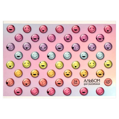 Альбом для рисования 24л. А4 на склейке, "Смайлики", Феникс+, белый офсет, 120 г/м², мягкий переплёт, сплошной УФ-лак, 66915